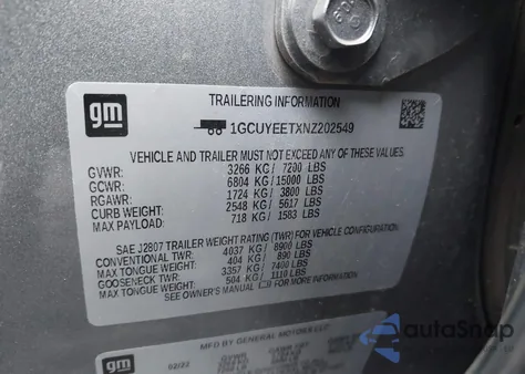 2022 Chevrolet Silverado 1500 Ltd 4Wd Standard Bed Rst из США, поврежденный, VIN 1GCUYEETXNZ202549